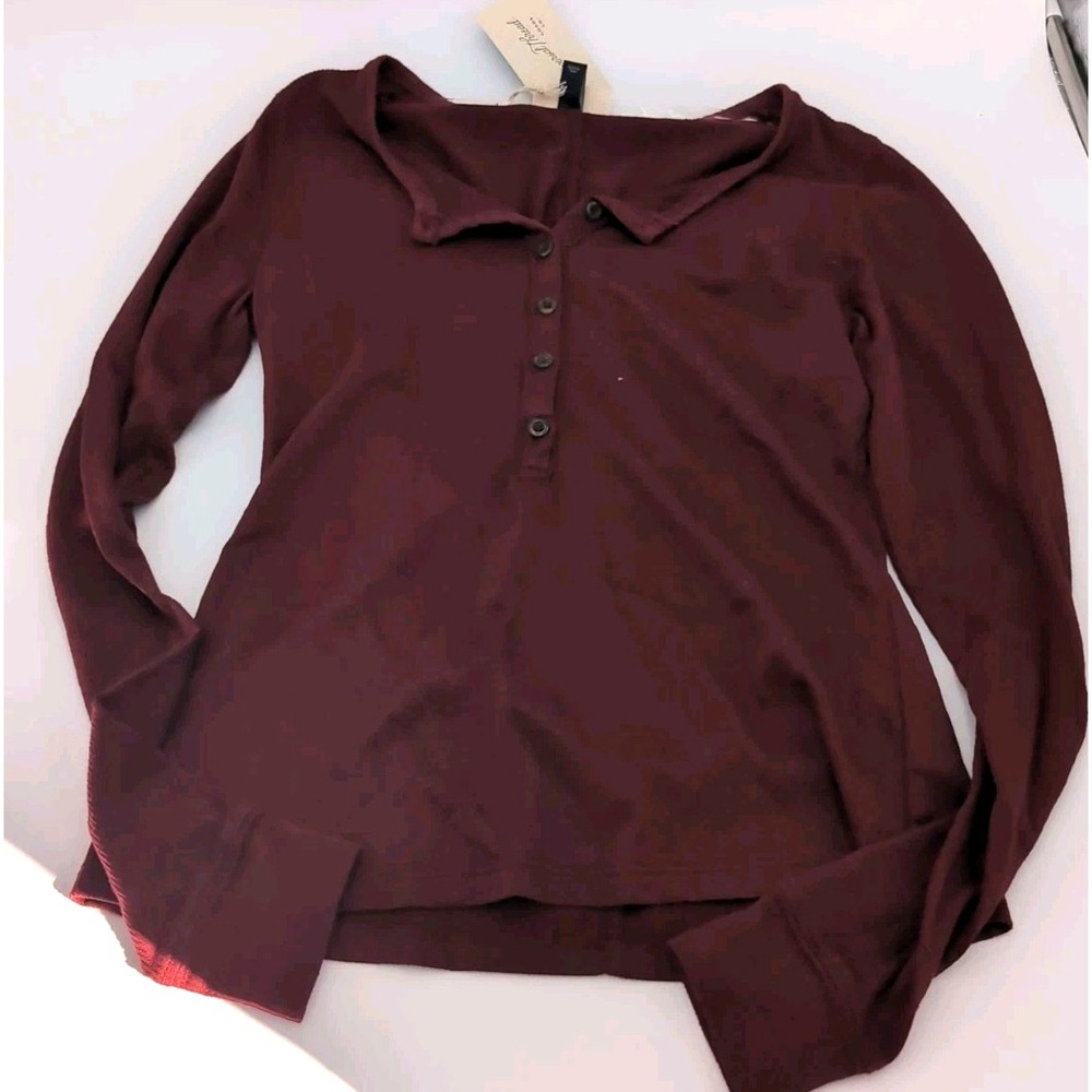 Women's Long Sleeve Henley Neck Shirt - Universal Thread Brown S